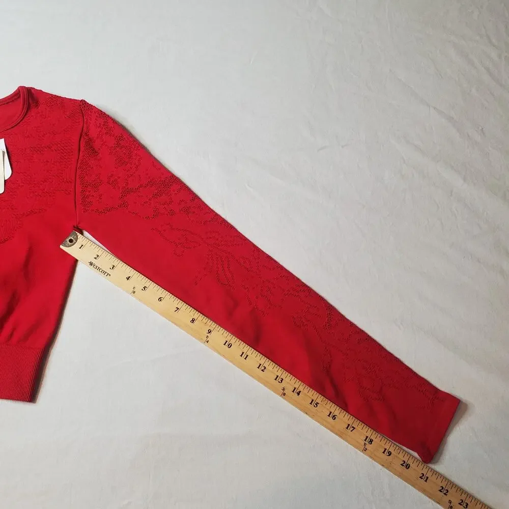 Fabletics Womens Size S NWT Seamless Lace Top Floral Long Sleeve Red LS1935477